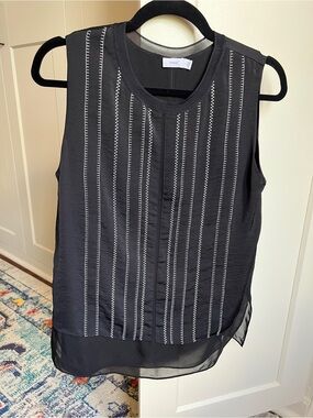 Vince silk Sleeveless Black tank Top with White Contrast Stitching and Silk Trim